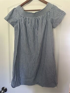 J Crew Blue and White Striped Off-Shoulder Dress size 8